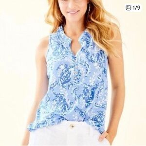 Lilly Pulitzer Essie Tank Top in Blue Peri Turtley Awesome Turtle - Size M